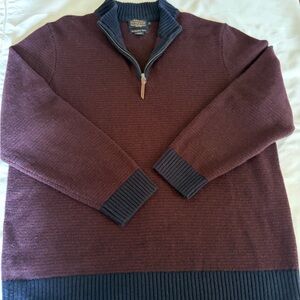 Pendleton Washable Wool Men's Burgundy and Navy 1/4  Zip-Up Sweater